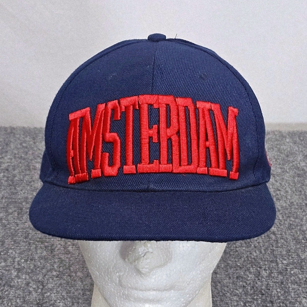 Amsterdam Hat Navy Blue Red 3D Block Letter Embroidery Snapback Streetwear Cap